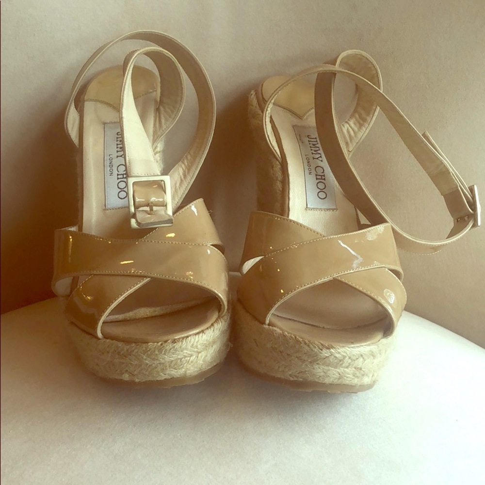 Jimmy choo Phoenix patent leather nude wedge